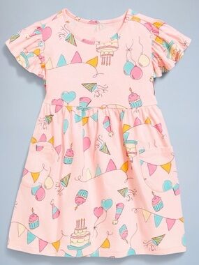 BNWT Old Navy Pink Party-Print Dress with Balloon & Cupcake Motifs